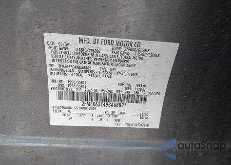 2009 Ford Flex Limited z USA, uszkodzony, nr VIN 2FMEK63C49BA68821